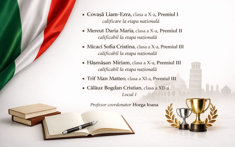 Rezultate frumoase obținute la Olimpiada de Limbi Romanice – Limba italiană, etapa județeană