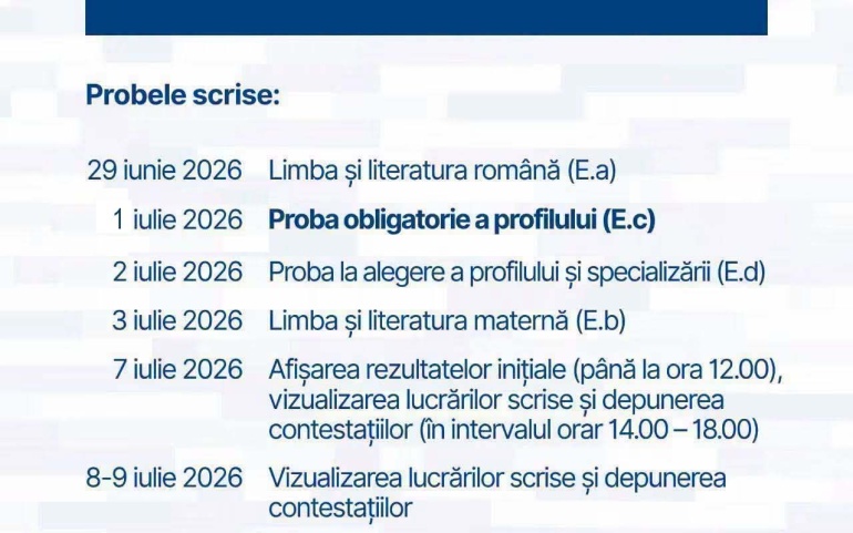 Calendar bacalaureat 2026, sesiunea iunie-iulie