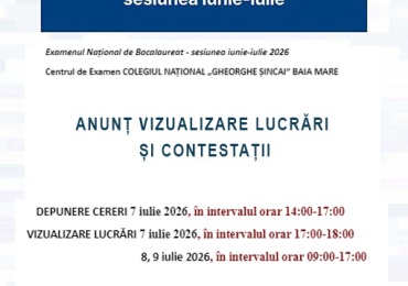BACALAUREAT 2026 – Anunț vizualizare lucrări și conntestații