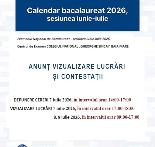 BACALAUREAT 2026 – Anunț vizualizare lucrări și conntestații